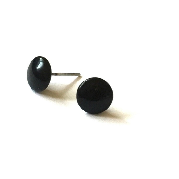 Black Vintage Lucite Tiny Disc Studs Earrings - Picture 2 of 5